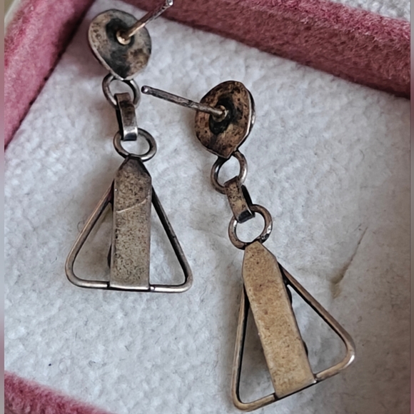 Vintage Southwestern Native American Turquoise Snake Eyes Drop Earrings - Picture 6 of 13